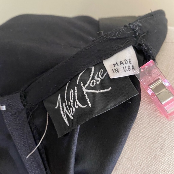 VTG 90s Wild Rose Black Midi Dress Collared V Romantic Goth Retro Victorian SZ m - Picture 3 of 6